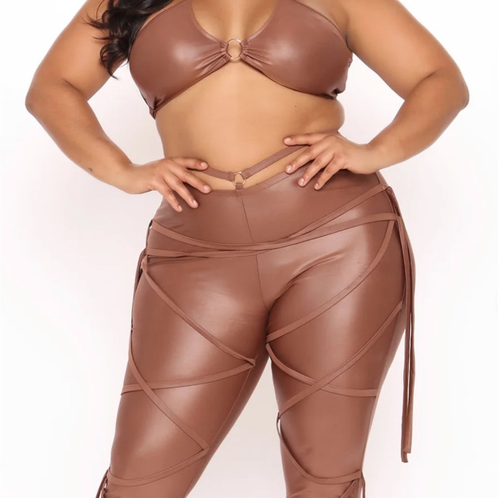 Brown Faux Leather Two-Piece Set